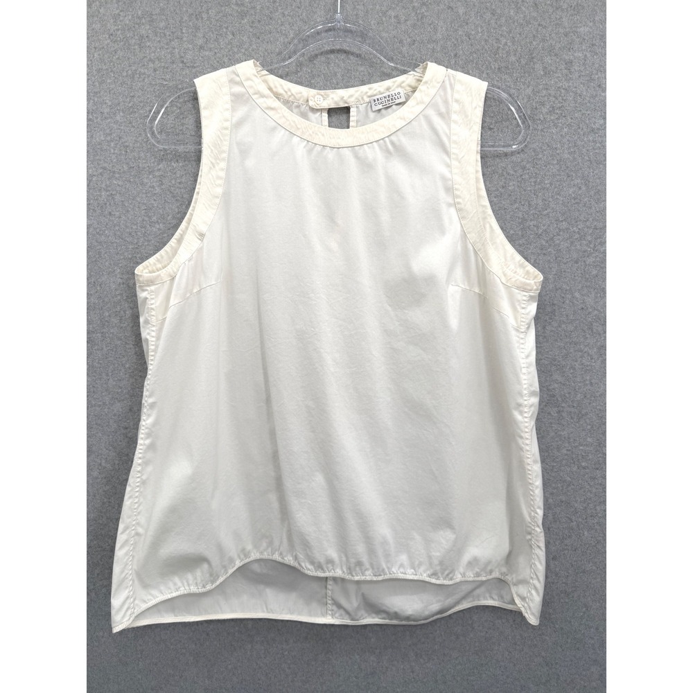 Brunello Cucinelli Sleeveless Top Women XL Cream Monili Bead Trim Cotton Blend